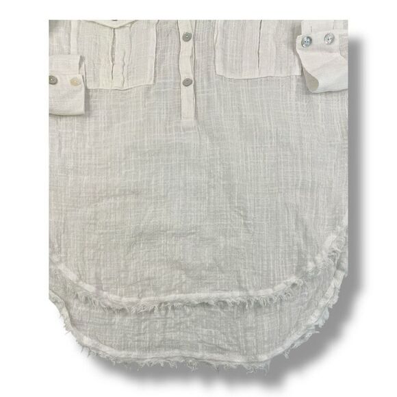 Free People Talk To Me Lightweight Sheer Gauzy Button Down Blouse Top Size Mediu - Picture 3 of 6